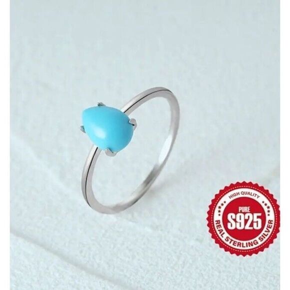 925 Sterling Silver Turquoise Ring Size 6 - Picture 3 of 7